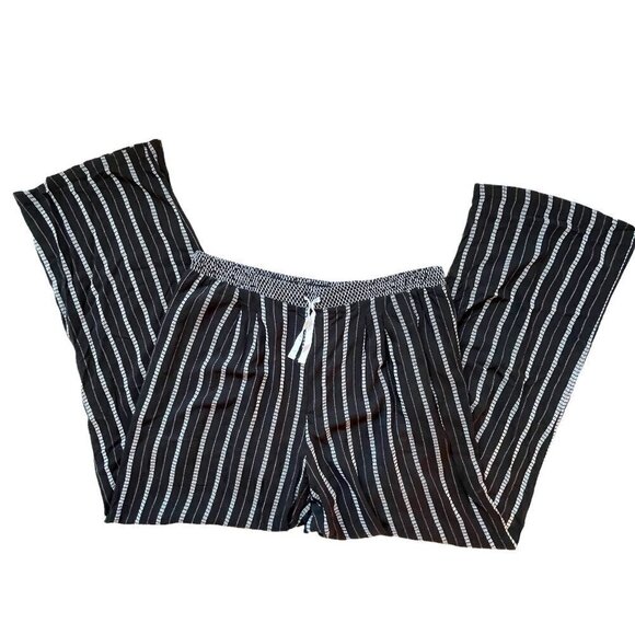 Cabana Pants Black with White Stripes Wide Leg Lightweight and Flowy Pockets  L - Picture 3 of 8